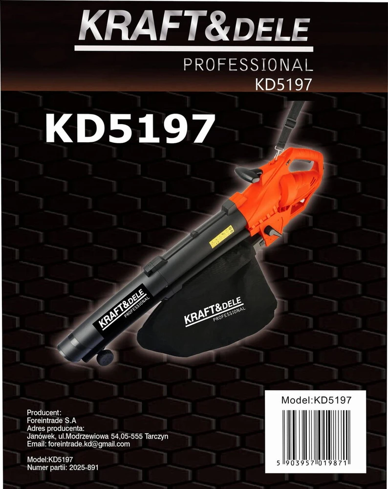 Kraftdele Elektrinis lapų pūstuvas / siurblys - smulkintuvas KD5197, 3600 W Kraft &amp; Dele