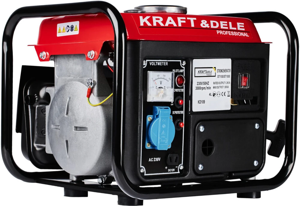 Kraft &amp; Dele Benzininis dvitaktis elektros generatorius Kraft & Dele KD109, 1200W 12V/230V