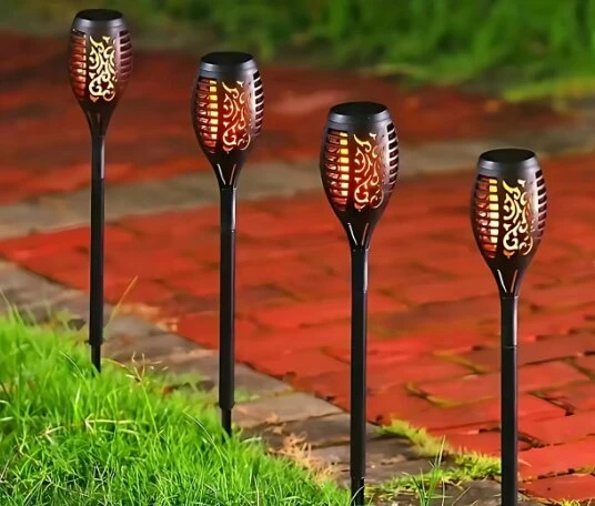 Lauko šviestuvas "Fakelas", įsmeigiamas į žemę su saulės baterijom, (4vnt.), spalva: juoda