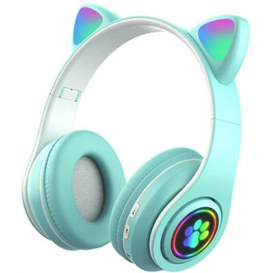 Ausinės bluetooth Cat ears, belaidės, vaikiškos, spalva: žalia
