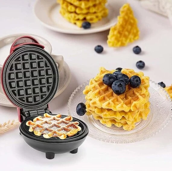 Vaflinė Vaflių keptuvė Keptuvė vafliams 350W mini vafliui, spalva: raudona