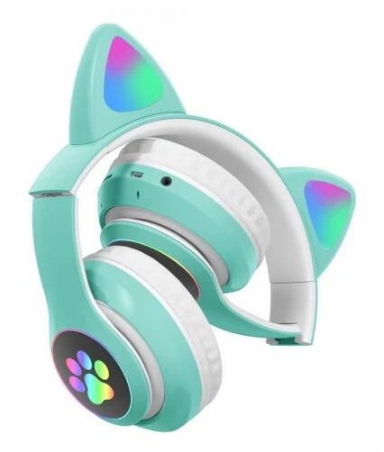 Ausinės bluetooth Cat ears, belaidės, vaikiškos, spalva: žalia