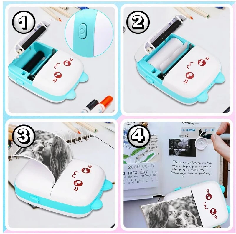 FASHAN JIAERDUN TECHNOLOGY CO., ; Room 408f, 4th Floor, No. 82, Wugang Road, Shiwan Town Street, Foshan, GD, China; 929960837@139.com Mini spausdintuvas Cat-Shaped Mini Spausdintuvas Mėlyna, incl. 11 Paper Rolls