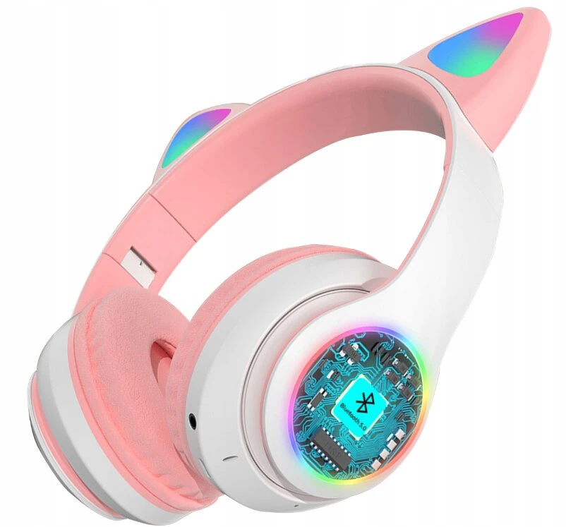 Bluetooth ausinės Cat ears LED, rožinės