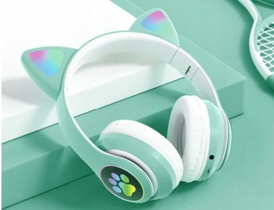 Ausinės bluetooth Cat ears, belaidės, vaikiškos, spalva: žalia
