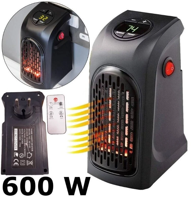 Elektrinis šildytuvas su valdymo pulteliu, 600 W., spalva: juoda
