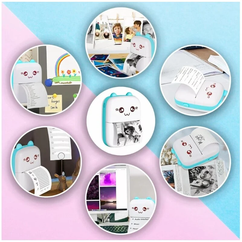 FASHAN JIAERDUN TECHNOLOGY CO., ; Room 408f, 4th Floor, No. 82, Wugang Road, Shiwan Town Street, Foshan, GD, China; 929960837@139.com Mini spausdintuvas Cat-Shaped Mini Spausdintuvas Mėlyna, incl. 11 Paper Rolls