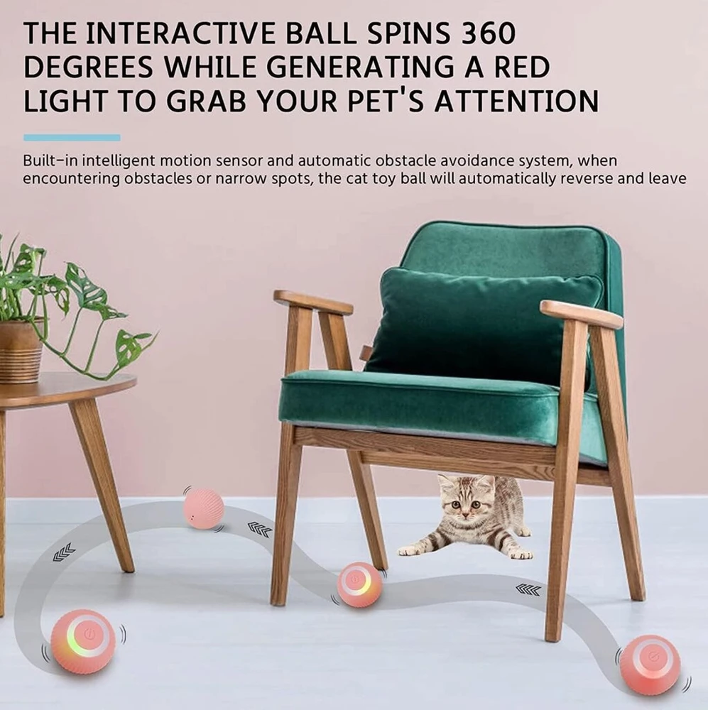 Interaktyvus kamuoliukas katėms Smart Cat Ball, rožinis Halpix