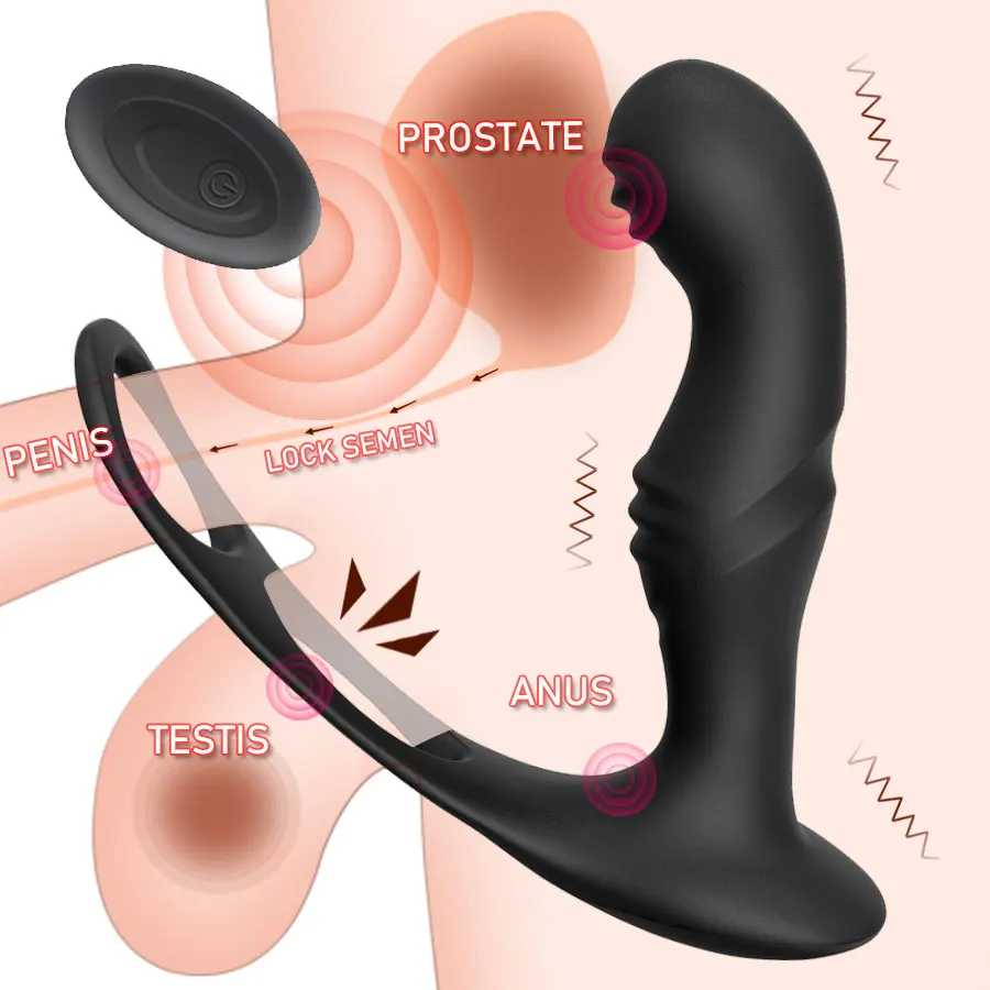 Išmanus prostatos masažuoklis su varpos žiedu ir 10 vibracijos režimų