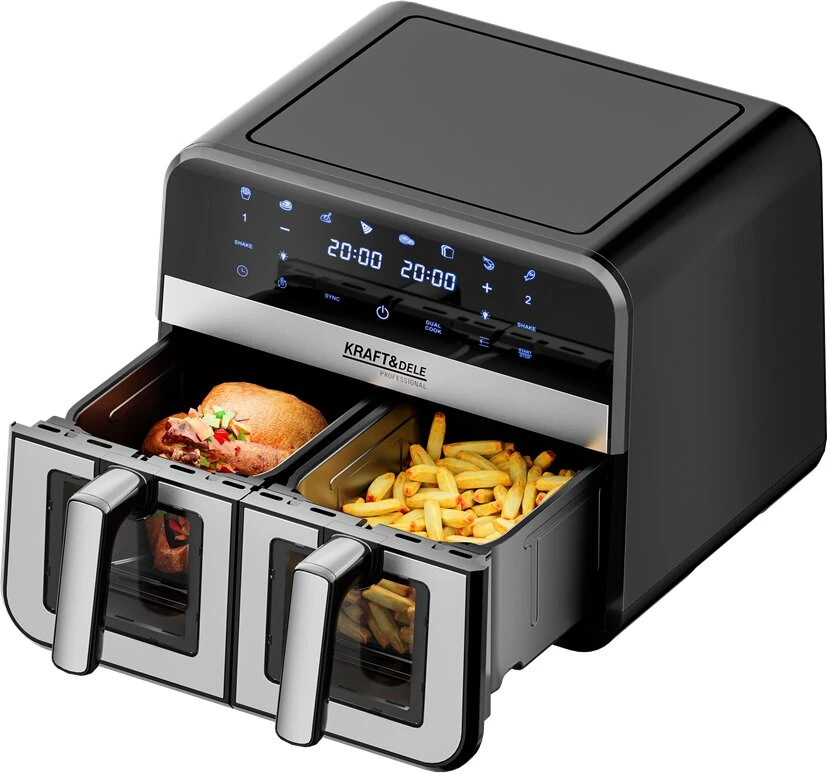 Kraftdele Kraft &amp; Dele Karšto oro gruzdintuvė be riebalų KD4179, 9 l 2500 W, du skyriai po 4,5 l + LCD ekranas, spalva: juoda