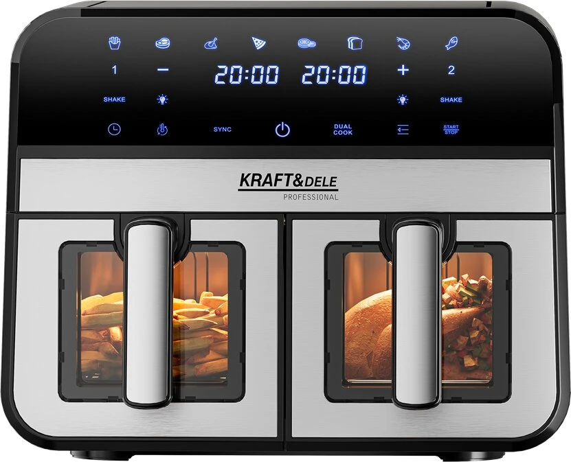 Kraftdele Kraft &amp; Dele Karšto oro gruzdintuvė be riebalų KD4179, 9 l 2500 W, du skyriai po 4,5 l + LCD ekranas, spalva: juoda