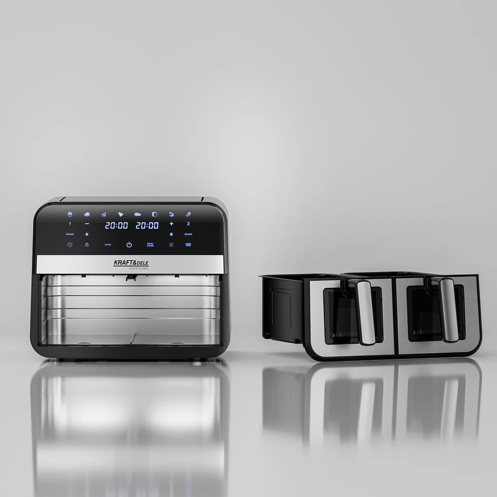 Kraftdele Kraft &amp; Dele Karšto oro gruzdintuvė be riebalų KD4179, 9 l 2500 W, du skyriai po 4,5 l + LCD ekranas, spalva: juoda