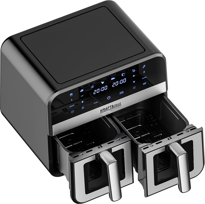 Kraftdele Kraft &amp; Dele Karšto oro gruzdintuvė be riebalų KD4179, 9 l 2500 W, du skyriai po 4,5 l + LCD ekranas, spalva: juoda