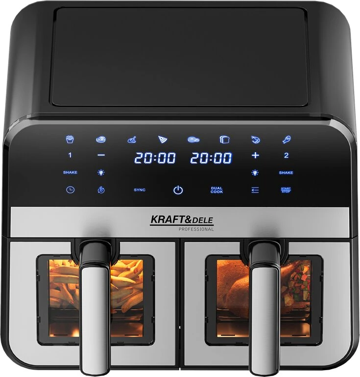 Kraftdele Kraft &amp; Dele Karšto oro gruzdintuvė be riebalų KD4179, 9 l 2500 W, du skyriai po 4,5 l + LCD ekranas, spalva: juoda