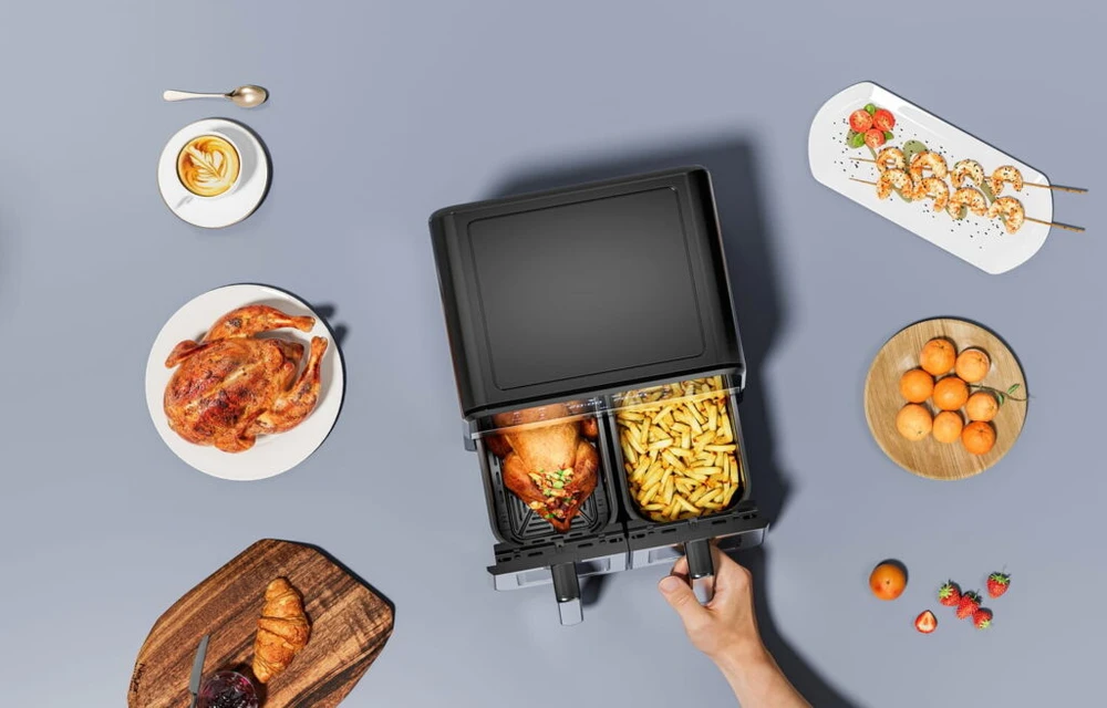 Kraftdele Kraft &amp; Dele Karšto oro gruzdintuvė be riebalų KD4179, 9 l 2500 W, du skyriai po 4,5 l + LCD ekranas, spalva: juoda