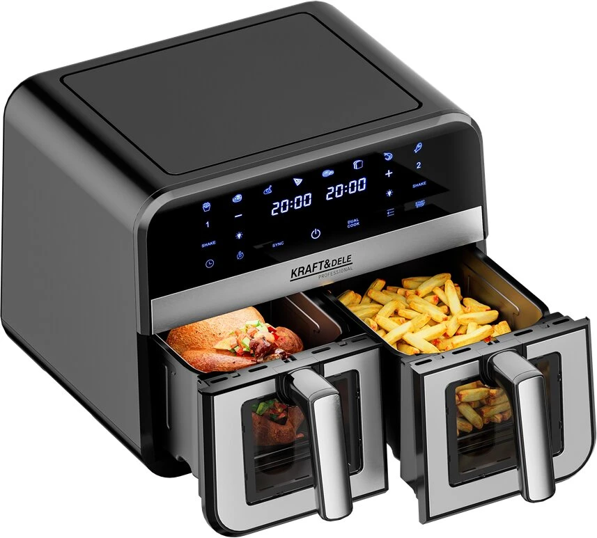 Kraftdele Kraft &amp; Dele Karšto oro gruzdintuvė be riebalų KD4179, 9 l 2500 W, du skyriai po 4,5 l + LCD ekranas, spalva: juoda
