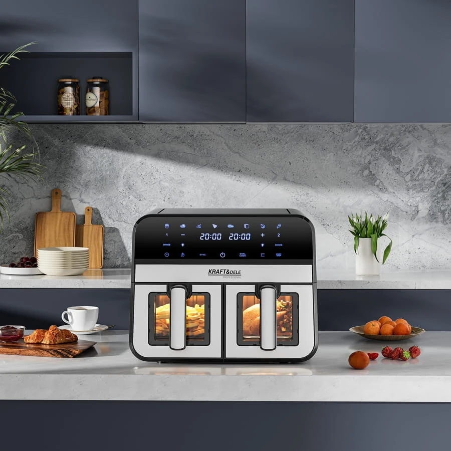 Kraftdele Kraft &amp; Dele Karšto oro gruzdintuvė be riebalų KD4179, 9 l 2500 W, du skyriai po 4,5 l + LCD ekranas, spalva: juoda