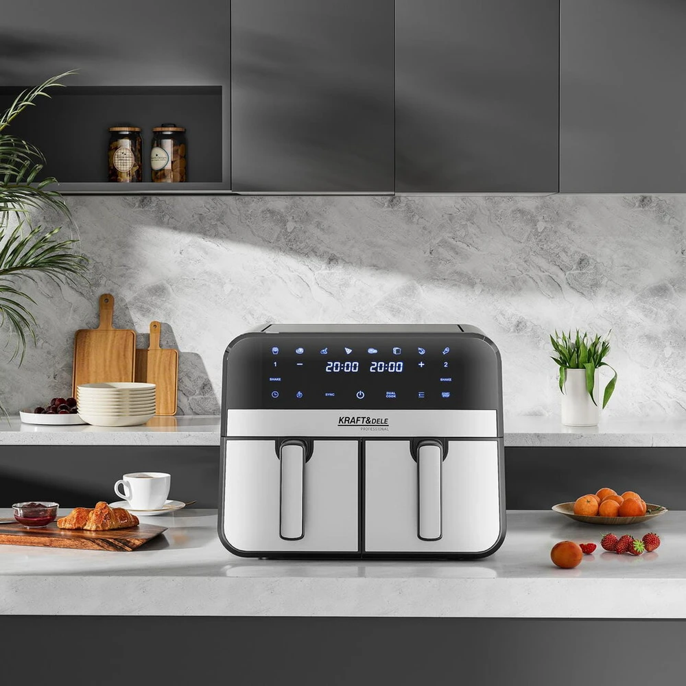 Kraftdele Dviejų skyrių karšto oro gruzdintuvė 9l 2500W + LCD KD4180 Kraft &amp; Dele, spalva: juoda