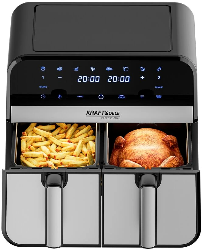 Kraftdele Dviejų skyrių karšto oro gruzdintuvė 9l 2500W + LCD KD4180 Kraft &amp; Dele, spalva: juoda