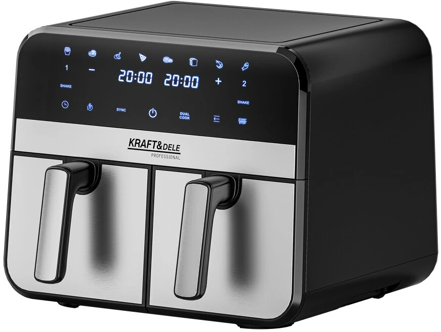 Kraftdele Dviejų skyrių karšto oro gruzdintuvė 9l 2500W + LCD KD4180 Kraft &amp; Dele, spalva: juoda