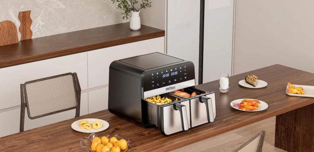 Kraftdele Dviejų skyrių karšto oro gruzdintuvė 9l 2500W + LCD KD4180 Kraft &amp; Dele, spalva: juoda