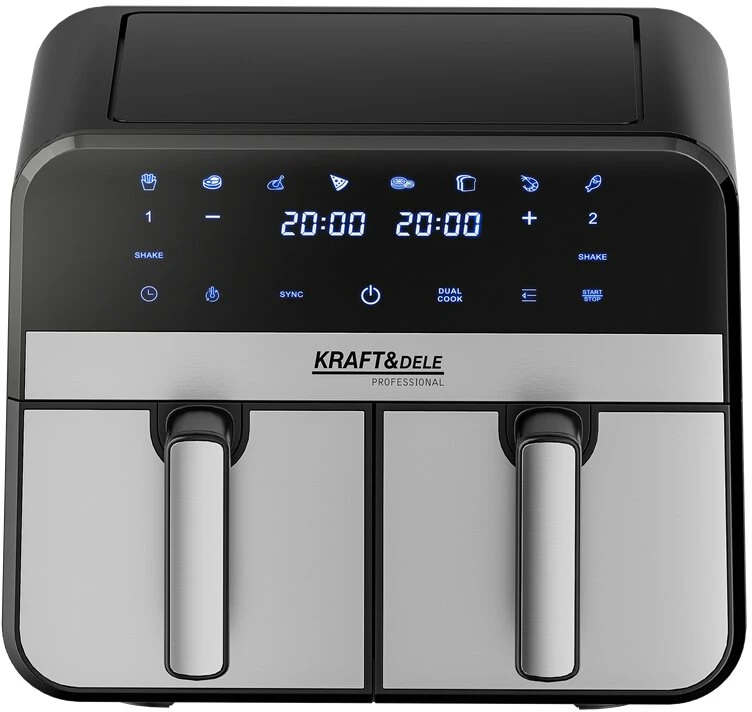 Kraftdele Dviejų skyrių karšto oro gruzdintuvė 9l 2500W + LCD KD4180 Kraft &amp; Dele, spalva: juoda