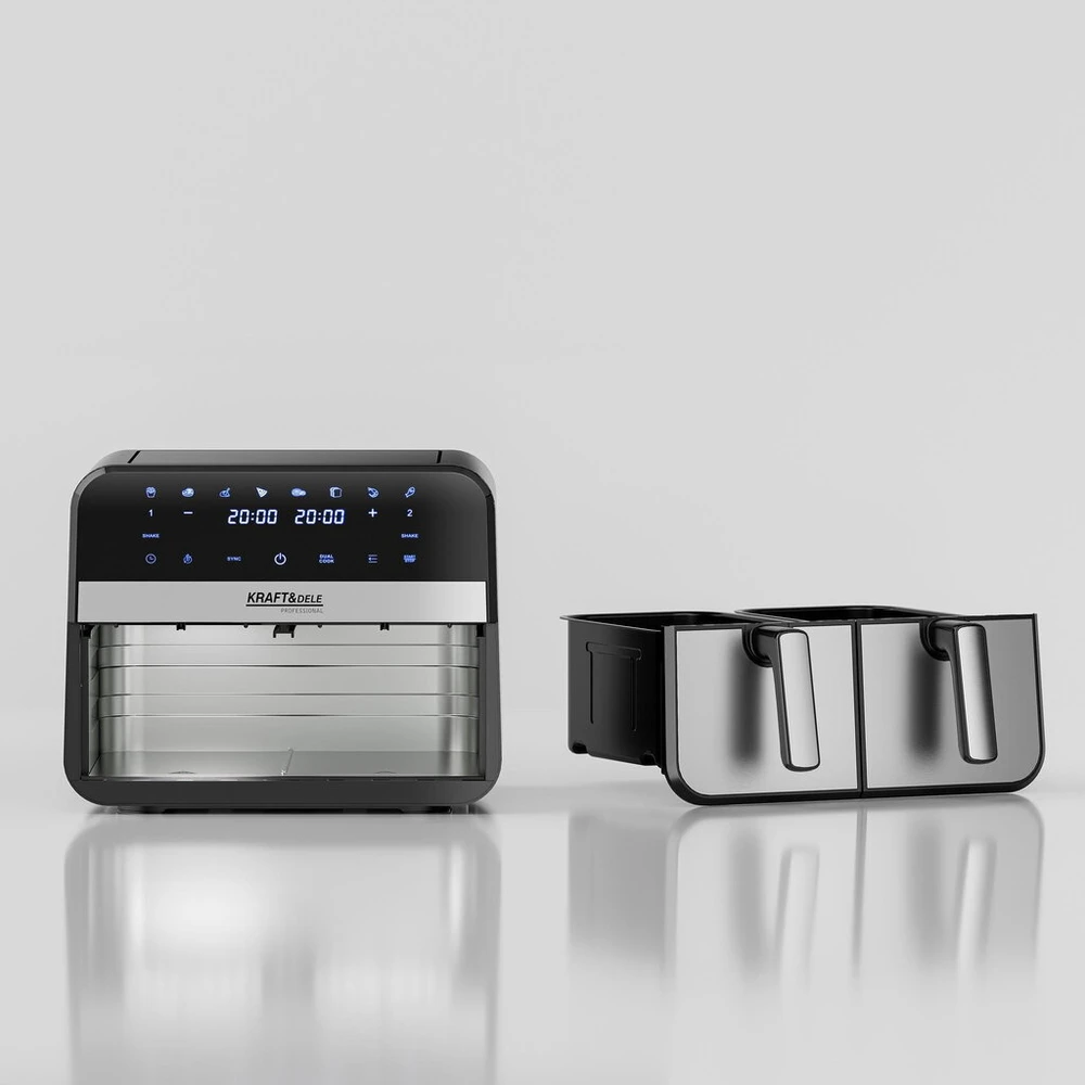 Kraftdele Dviejų skyrių karšto oro gruzdintuvė 9l 2500W + LCD KD4180 Kraft &amp; Dele, spalva: juoda