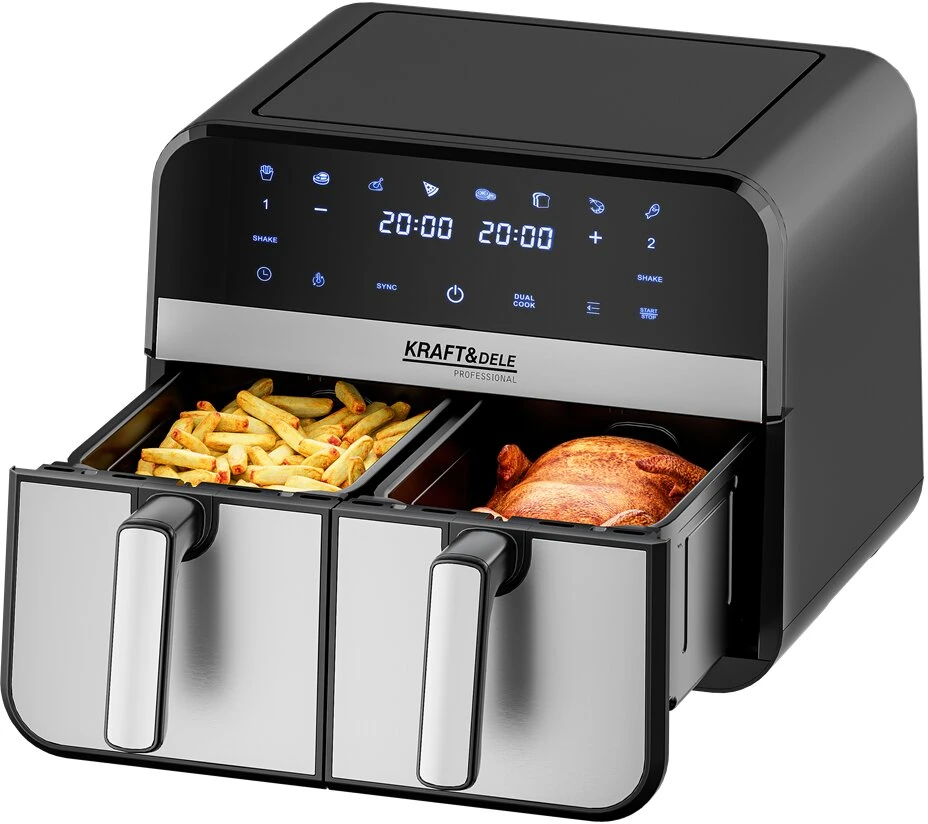 Kraftdele Dviejų skyrių karšto oro gruzdintuvė 9l 2500W + LCD KD4180 Kraft &amp; Dele, spalva: juoda