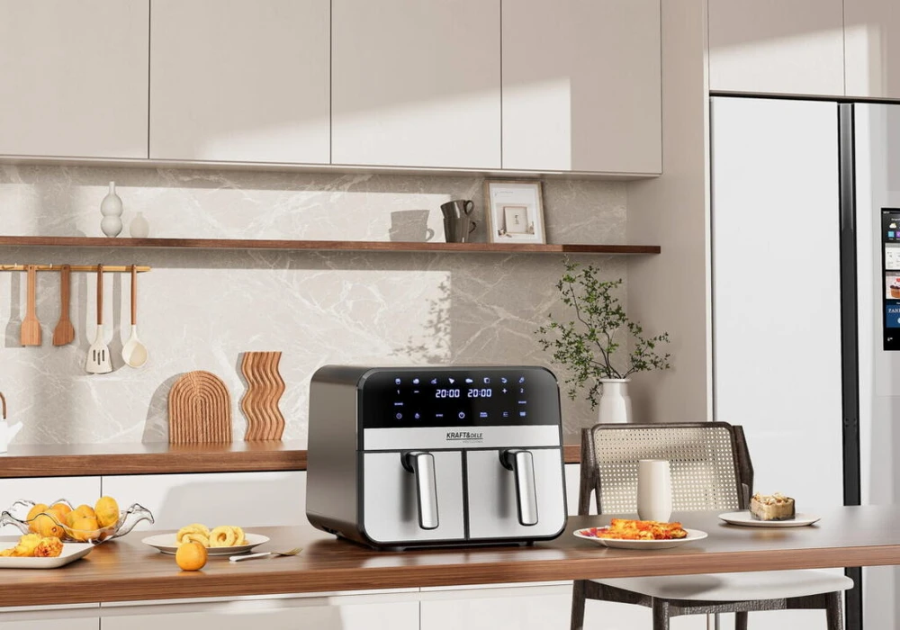 Kraftdele Dviejų skyrių karšto oro gruzdintuvė 9l 2500W + LCD KD4180 Kraft &amp; Dele, spalva: juoda