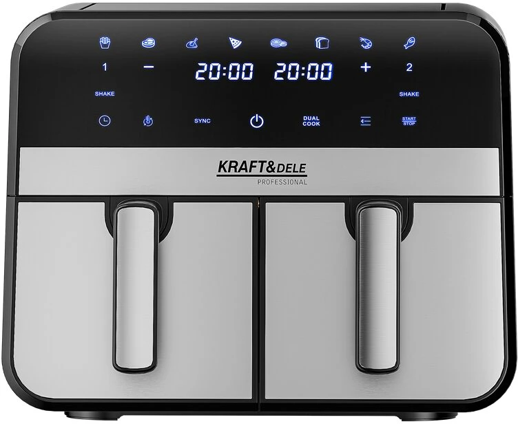 Kraftdele Dviejų skyrių karšto oro gruzdintuvė 9l 2500W + LCD KD4180 Kraft &amp; Dele, spalva: juoda