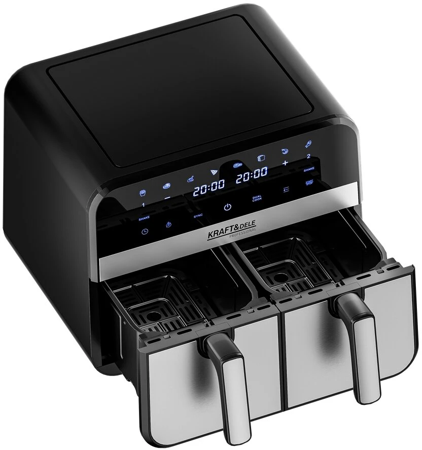 Kraftdele Dviejų skyrių karšto oro gruzdintuvė 9l 2500W + LCD KD4180 Kraft &amp; Dele, spalva: juoda