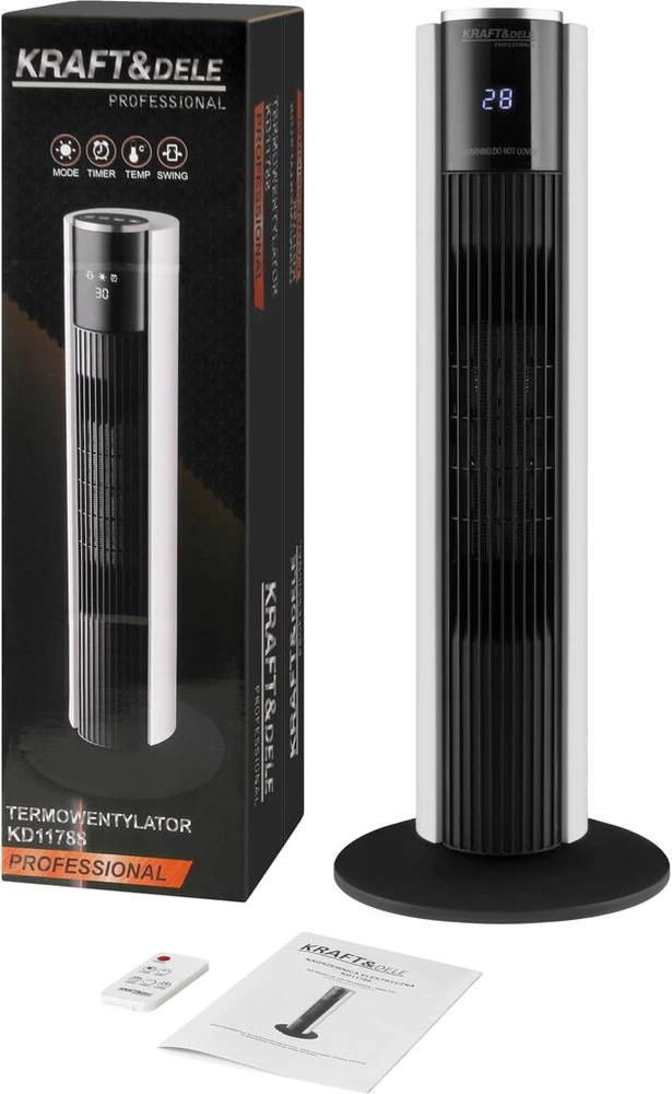 Kraftdele Kraft &amp; Dele 2000 W ventiliatorinis keraminis šildytuvas KD11788, su nuotolinio valdymo pultu, jutikliniu skydeliu ir LED ekranu, 20000 W