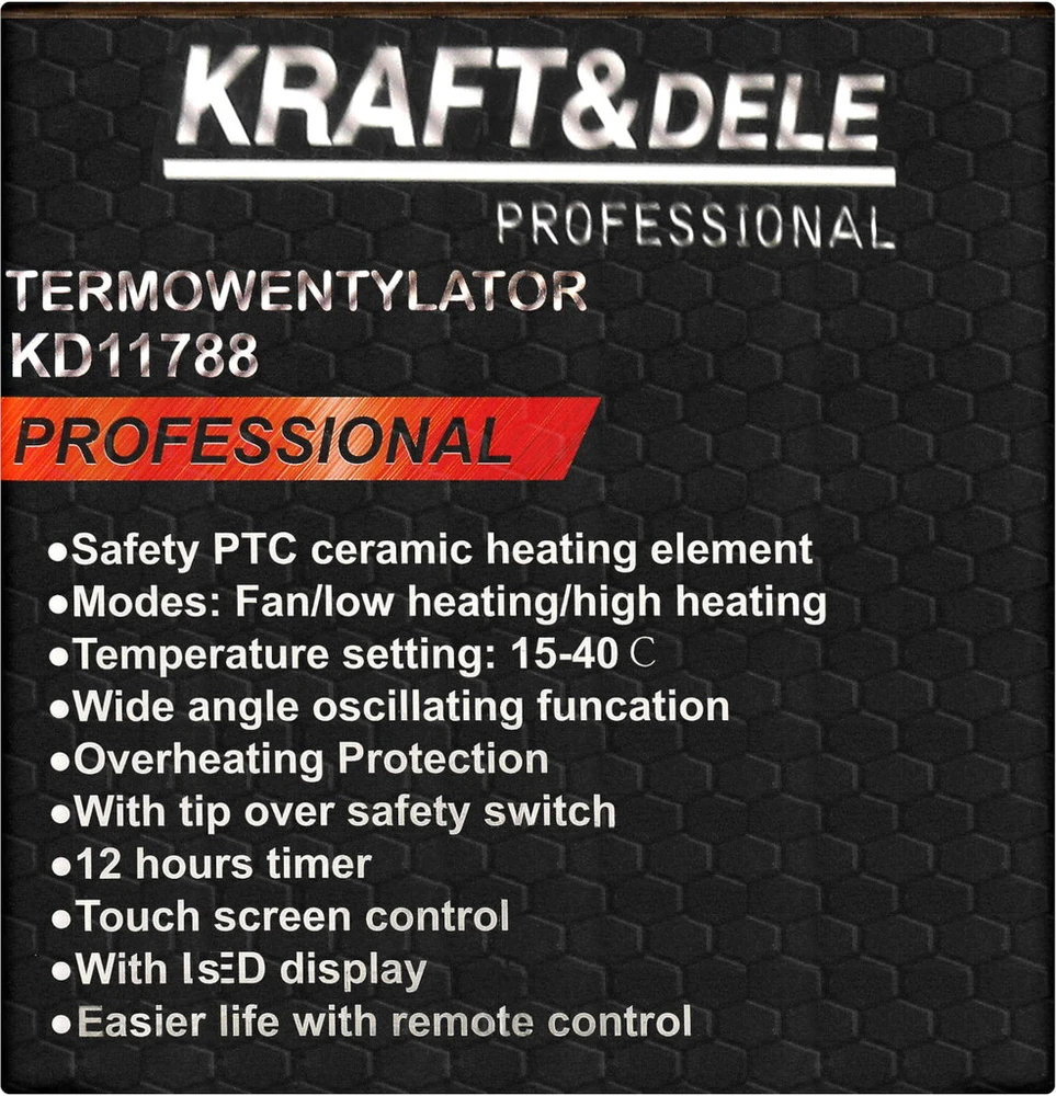 Kraftdele Kraft &amp; Dele 2000 W ventiliatorinis keraminis šildytuvas KD11788, su nuotolinio valdymo pultu, jutikliniu skydeliu ir LED ekranu, 20000 W