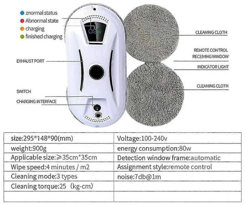 Langų valymo roboto nuotolinio valdymo pultas didelio įsiurbimo elektrinis langų valiklis, intelektuali aptikimo Va-cet, Baltas