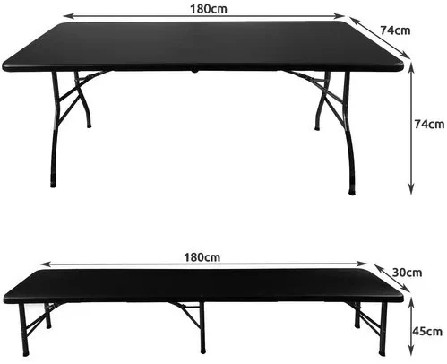 Lauko baldų komplektas Sulankstomas sodo baldų komplektas, stalas 180 cm + 2 suolai, juodi