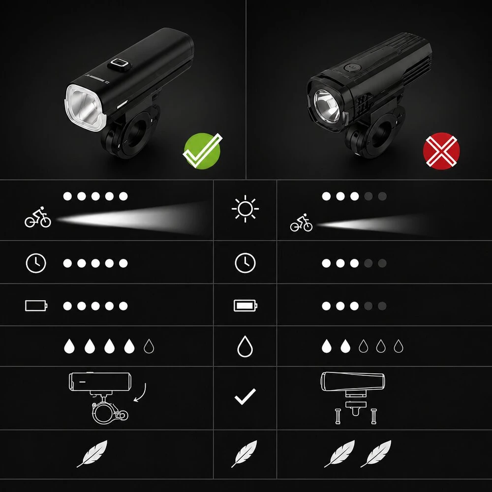 LED dviračio žibintas 1000 lm su USB-C įkrovimu ir 4800 mAh baterija