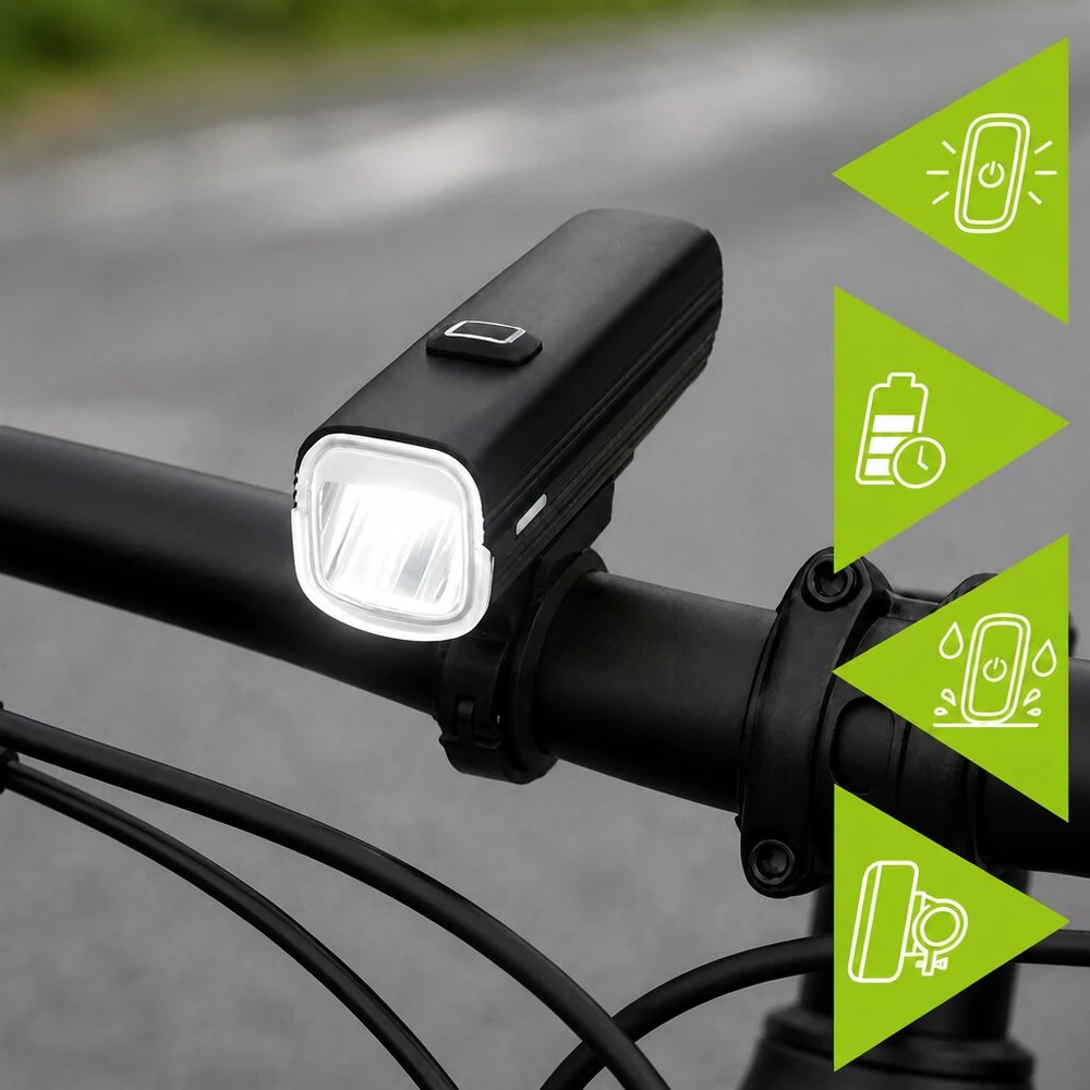 LED dviračio žibintas 1000 lm su USB-C įkrovimu ir 4800 mAh baterija