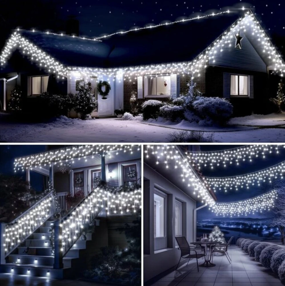LED girlianda Išskirtinė lauko puošmena 500LED varvekliai, 25m. ilgio, šaltai baltos spalvos flash