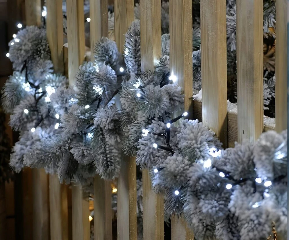 LED girlianda šventinės lemputės 100LED, 8m., šaltai baltos spalvos flash
