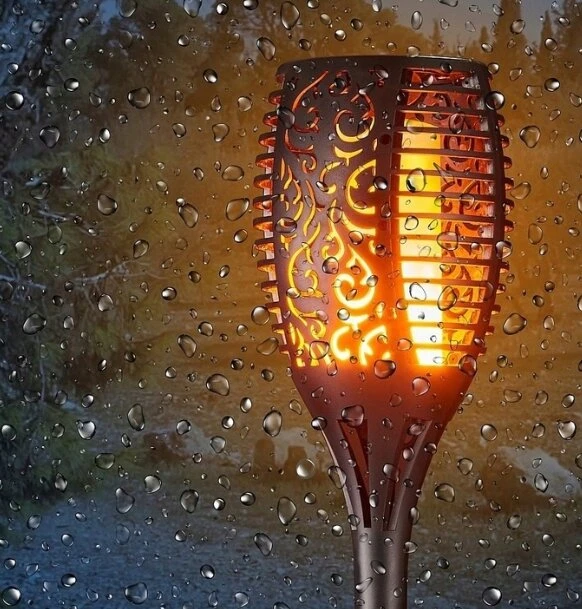 LED Sodo šviestuvai su ugnies imitacija, 4 vnt., 51cm, spalva: juoda