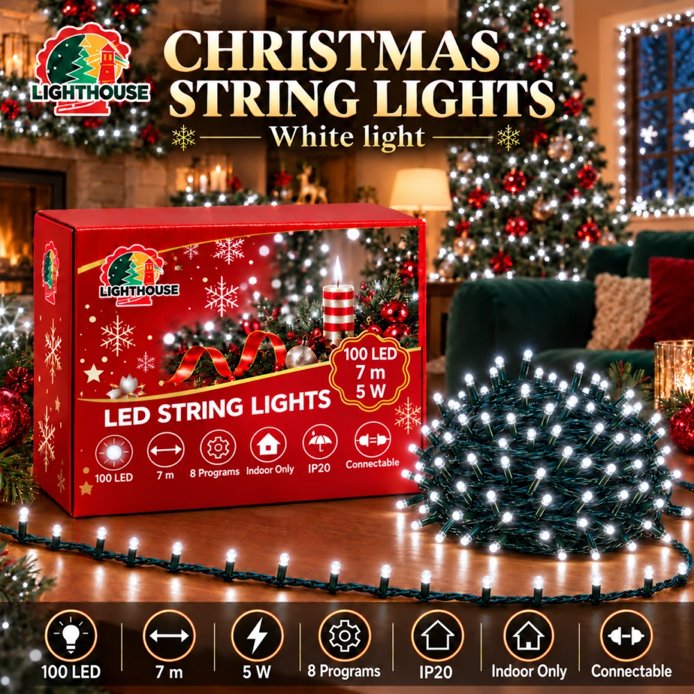 Lighthouse Kalėdinė LED girlianda, 100 LED, 7 m, balta, IP20