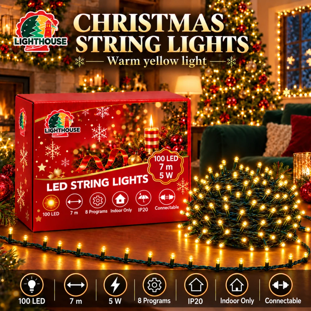 Lighthouse Kalėdinė LED girlianda, 100 LED, 7 m, geltona, IP20