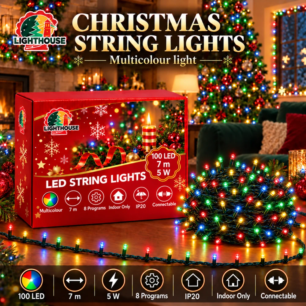 Lighthouse Kalėdinė LED girlianda, 100 LED, 7 m, įvairių spalvų, IP20