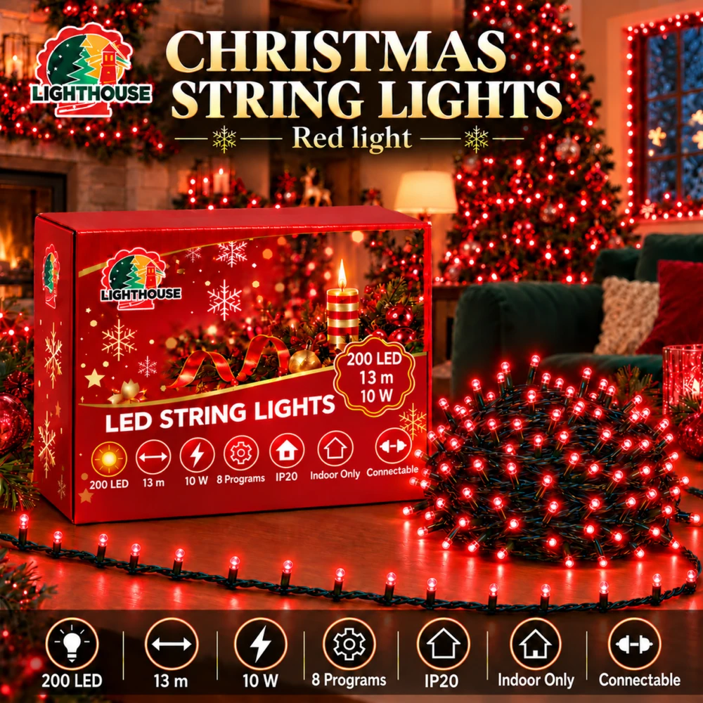 Lighthouse Kalėdinė LED girlianda, 200 LED, 13 m, raudona, IP20