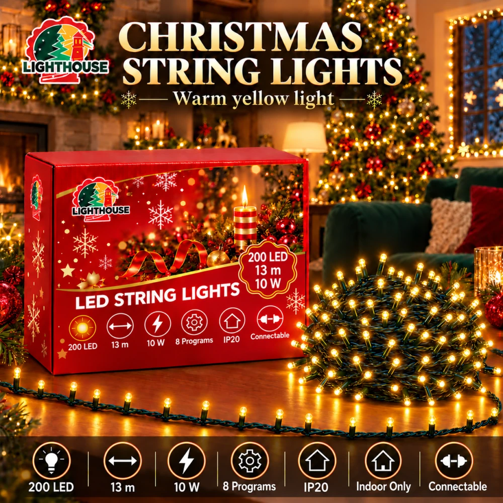 Lighthouse Kalėdinė LED girlianda, 200 LED, 13 m, geltona, IP20
