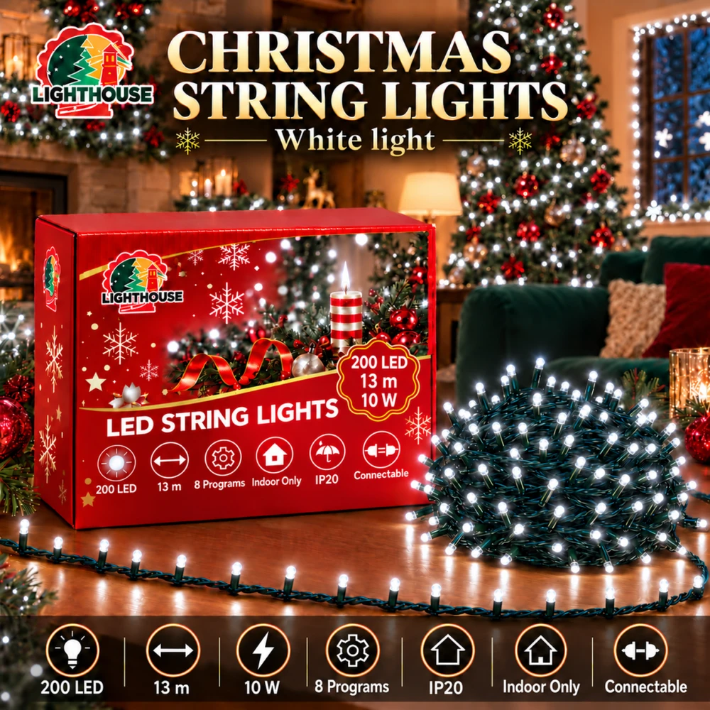 Lighthouse Kalėdinė LED girlianda, 200 LED, 13 m, balta, IP20