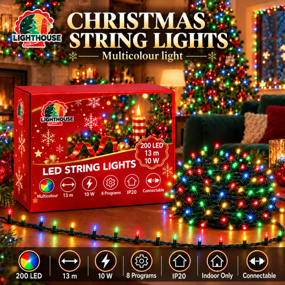 Lighthouse Kalėdinė LED girlianda, 200 LED, 13 m, įvairių spalvų, IP20