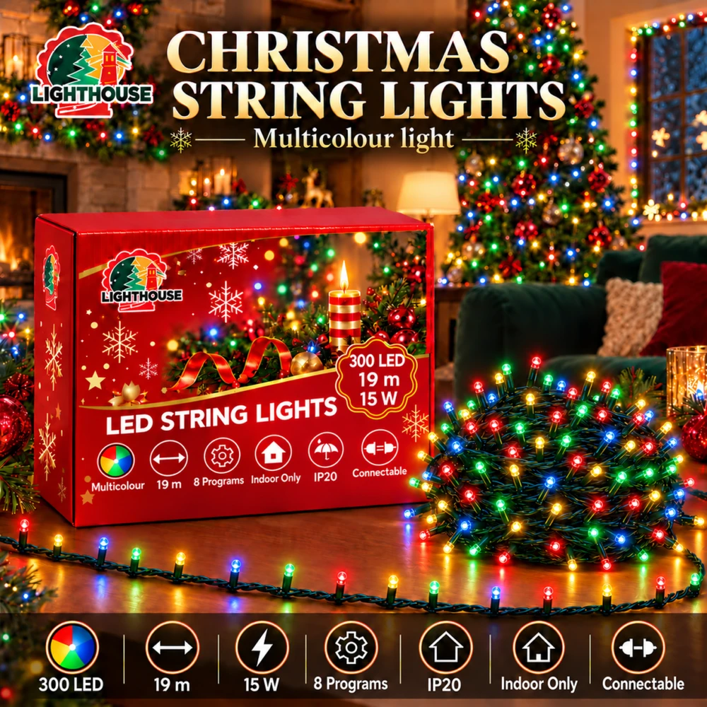 Lighthouse Kalėdinė LED girlianda, 300 LED, 19 m, įvairių spalvų, IP20