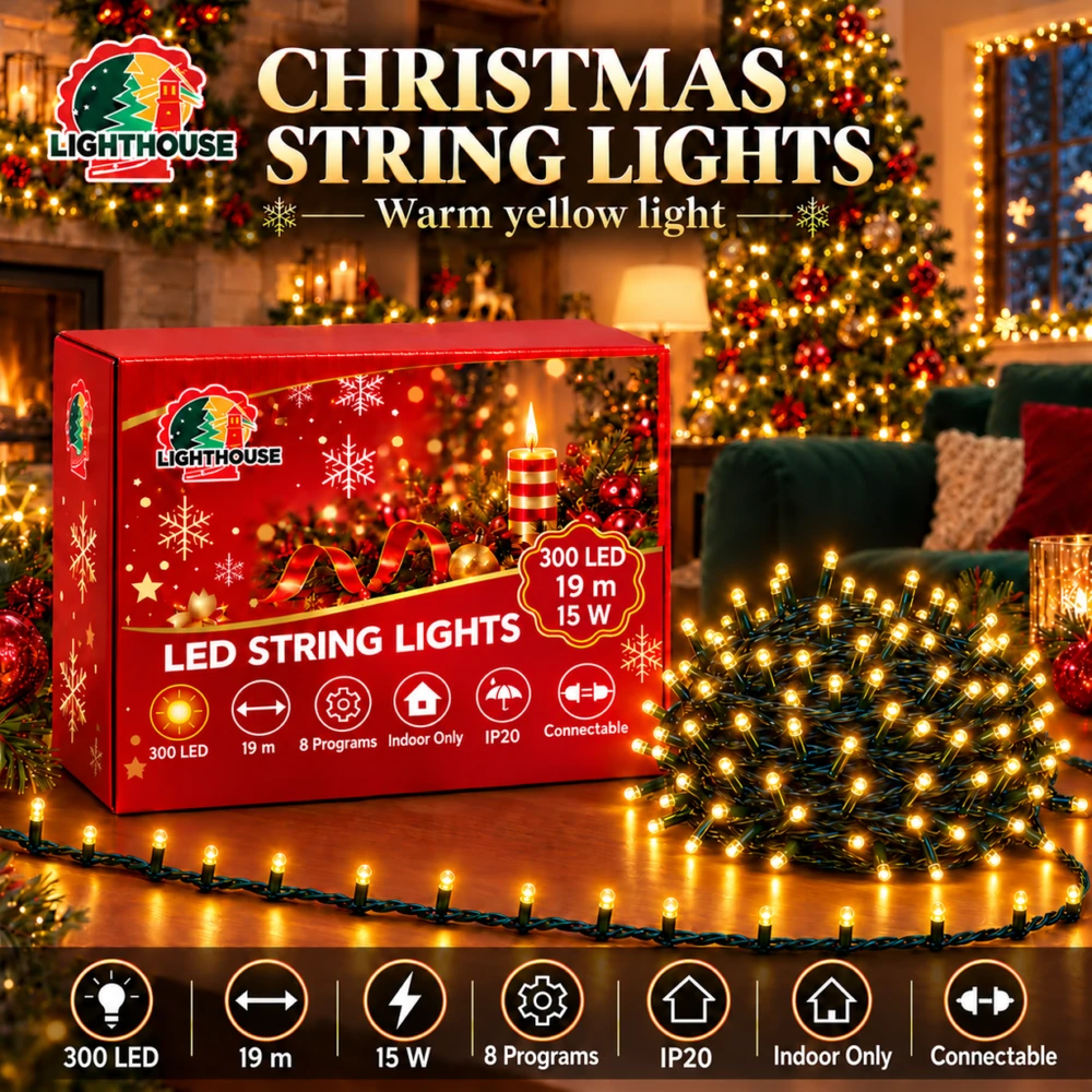 Lighthouse Kalėdinė LED girlianda, 300 LED, 19 m, geltona, IP20