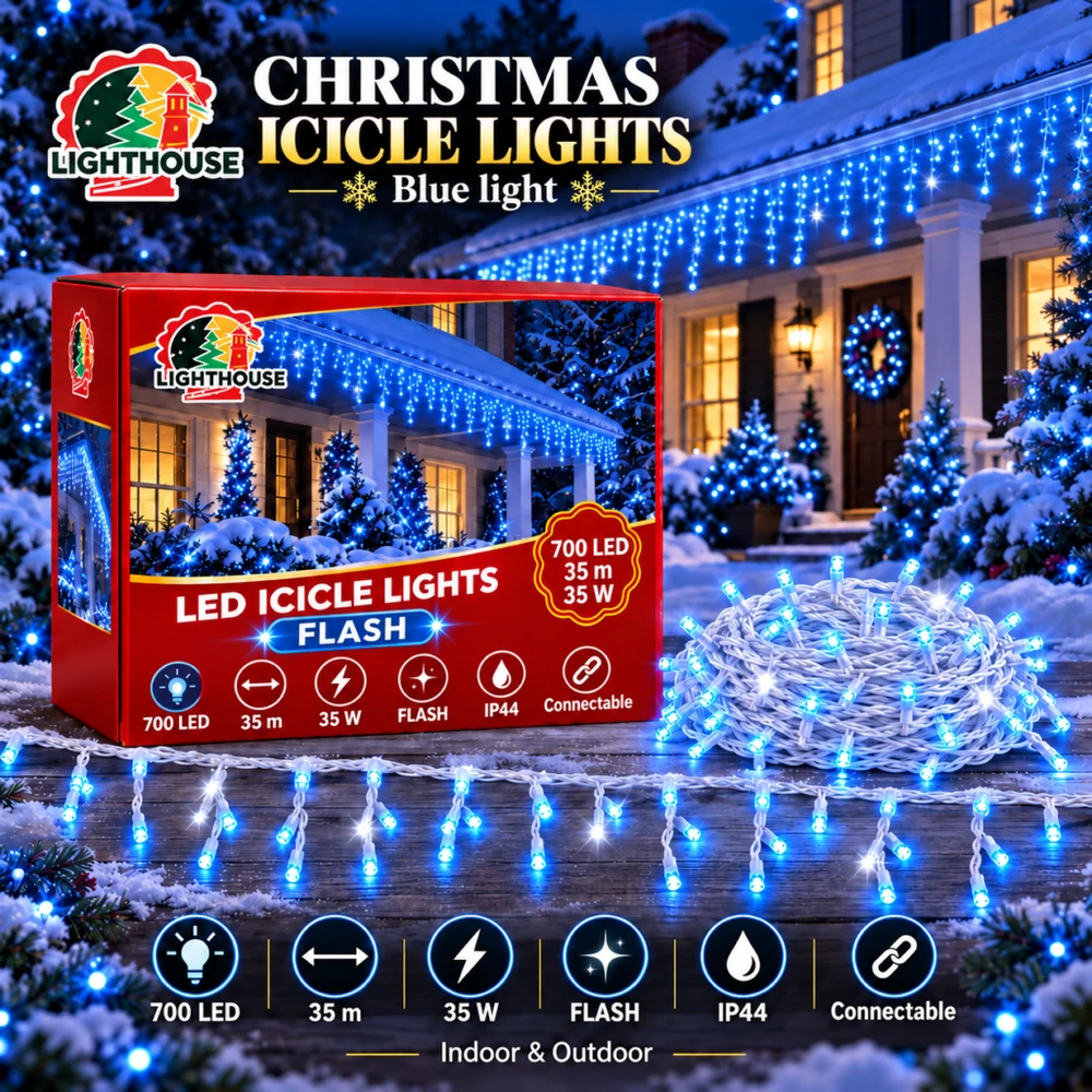 Lighthouse Kalėdinė LED girlianda-varvekliai, 700 LED, 35 m, mėlyna, IP44, Flash